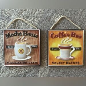 Set of 2 Java Cafe, Coffee Bar Barista Signs Ceramic Plaques Wall Art (8”x8”)